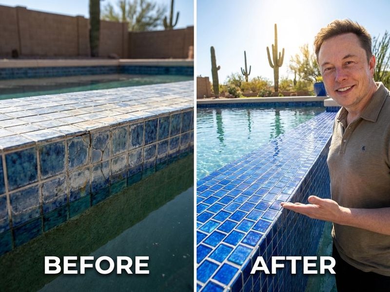 Pool tile replacement before and after