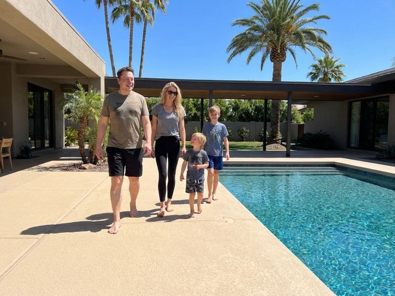 Family enjoying cool pool deck in Arizona summer