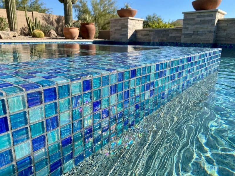 Glass mosaic pool tile installation in Scottsdale